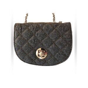 LONG CHAIN CROSSBODY GOLD GLITTER SHOULDER BAG Purse Evening Occasion Bag